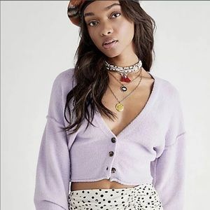 Free People Lavender Knit Cropped Cardigan